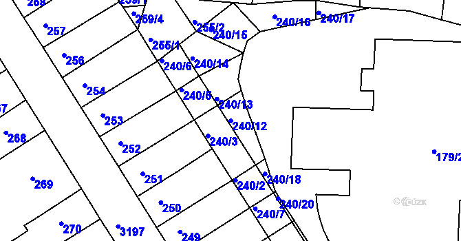 Parcela st. 240/12 v KÚ Příbram, Katastrální mapa