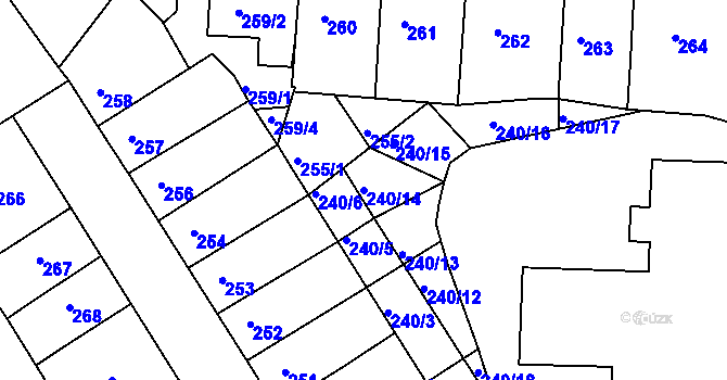 Parcela st. 240/14 v KÚ Příbram, Katastrální mapa