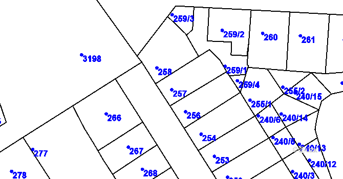 Parcela st. 257 v KÚ Příbram, Katastrální mapa