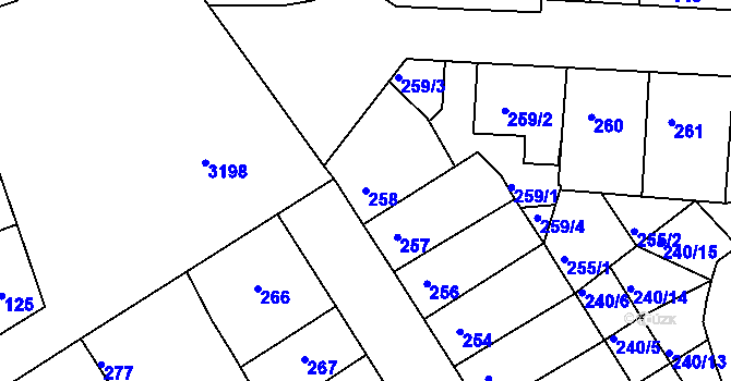 Parcela st. 258 v KÚ Příbram, Katastrální mapa