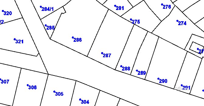 Parcela st. 287 v KÚ Příbram, Katastrální mapa