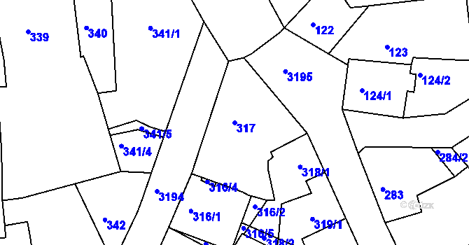 Parcela st. 317 v KÚ Příbram, Katastrální mapa