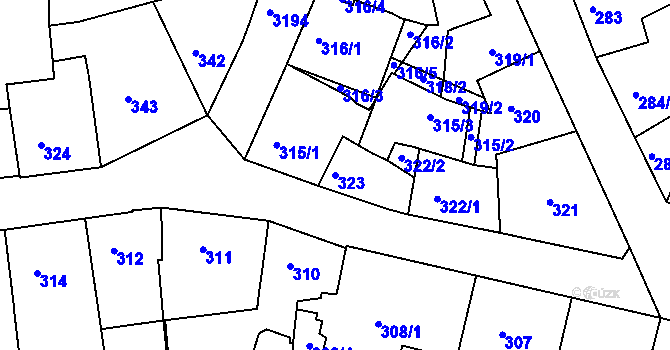 Parcela st. 323 v KÚ Příbram, Katastrální mapa