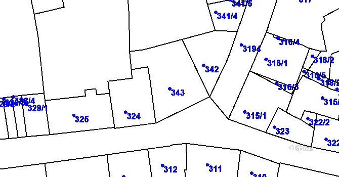 Parcela st. 343 v KÚ Příbram, Katastrální mapa
