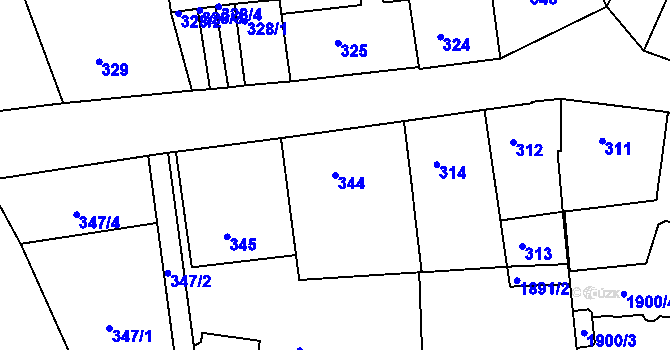 Parcela st. 344 v KÚ Příbram, Katastrální mapa
