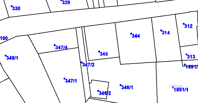 Parcela st. 345 v KÚ Příbram, Katastrální mapa