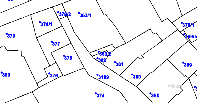 Parcela st. 363/2 v KÚ Příbram, Katastrální mapa