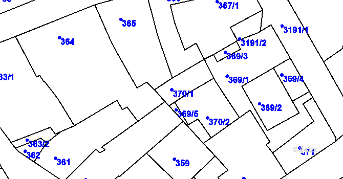 Parcela st. 370/1 v KÚ Příbram, Katastrální mapa