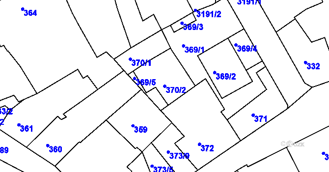 Parcela st. 370/2 v KÚ Příbram, Katastrální mapa