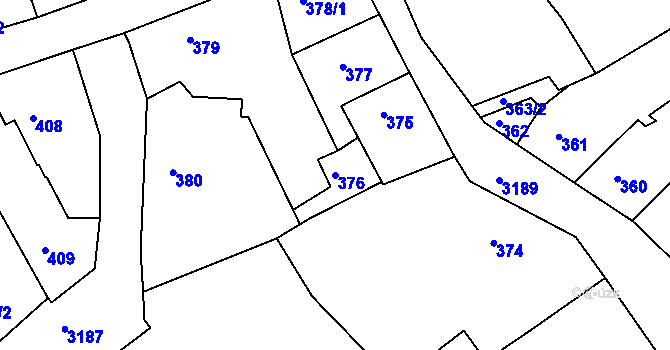 Parcela st. 376 v KÚ Příbram, Katastrální mapa
