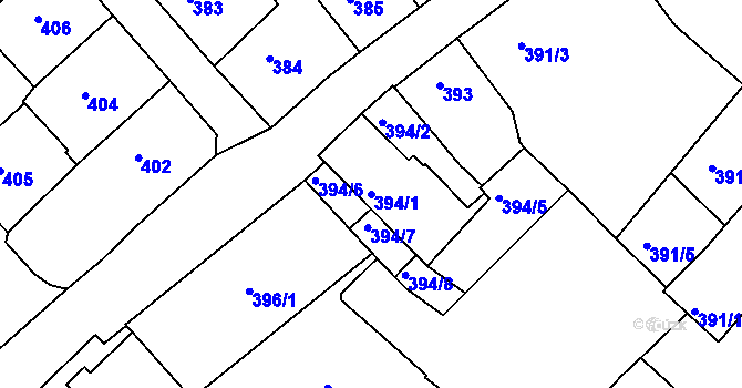 Parcela st. 394/1 v KÚ Příbram, Katastrální mapa