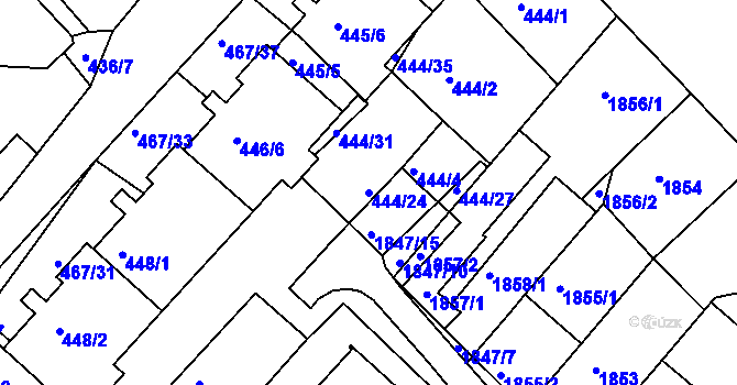 Parcela st. 444/24 v KÚ Příbram, Katastrální mapa