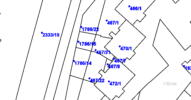 Parcela st. 467/21 v KÚ Příbram, Katastrální mapa