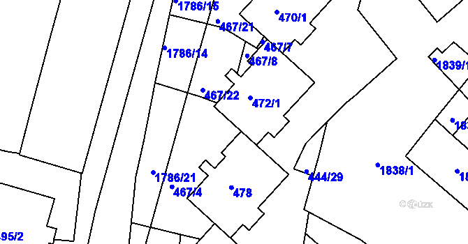 Parcela st. 472/4 v KÚ Příbram, Katastrální mapa