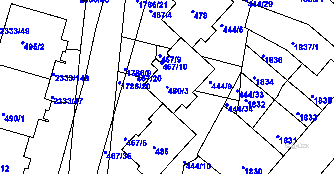 Parcela st. 480/3 v KÚ Příbram, Katastrální mapa