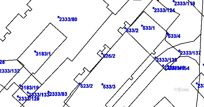 Parcela st. 526/2 v KÚ Příbram, Katastrální mapa