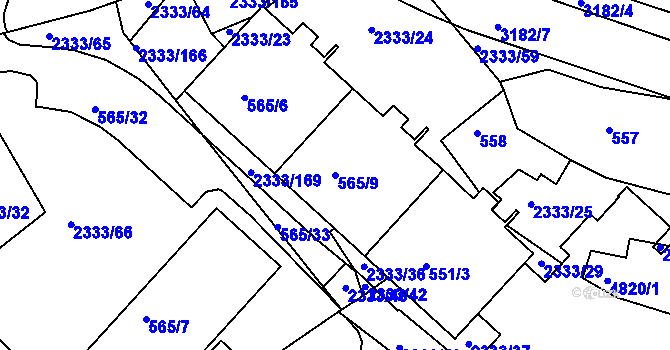 Parcela st. 565/9 v KÚ Příbram, Katastrální mapa