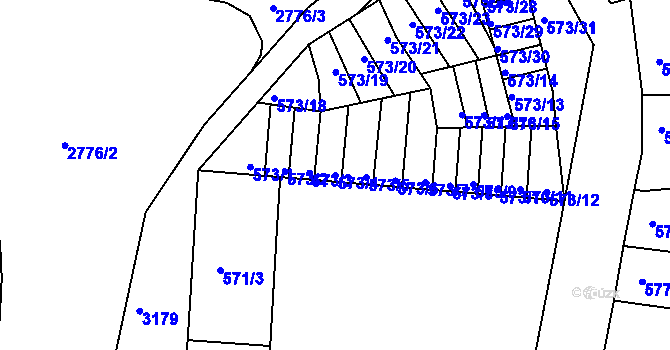 Parcela st. 573/4 v KÚ Příbram, Katastrální mapa