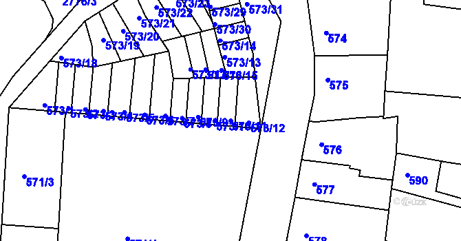 Parcela st. 573/11 v KÚ Příbram, Katastrální mapa