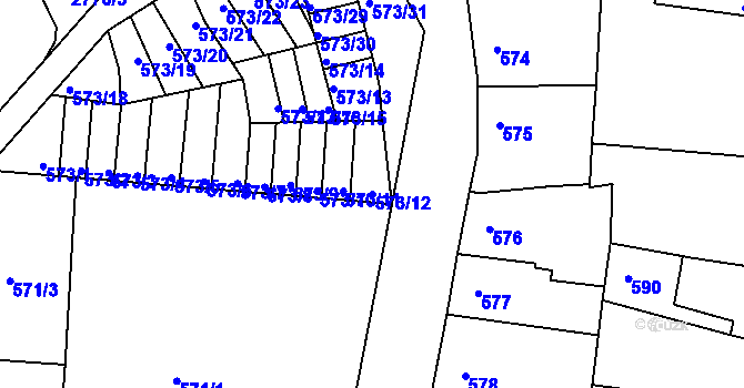 Parcela st. 573/12 v KÚ Příbram, Katastrální mapa