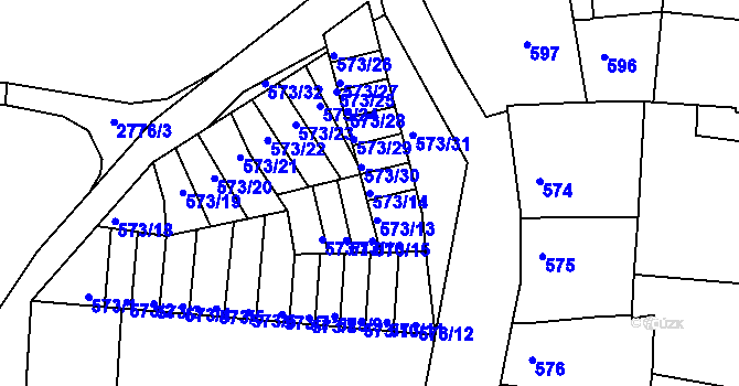 Parcela st. 573/14 v KÚ Příbram, Katastrální mapa
