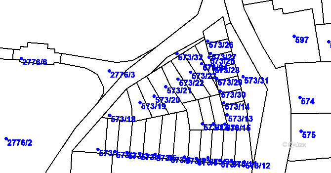 Parcela st. 573/21 v KÚ Příbram, Katastrální mapa