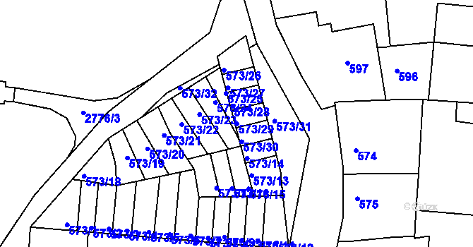 Parcela st. 573/29 v KÚ Příbram, Katastrální mapa