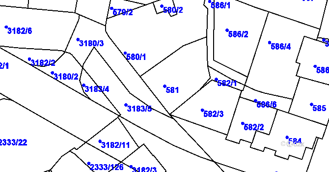 Parcela st. 581 v KÚ Příbram, Katastrální mapa