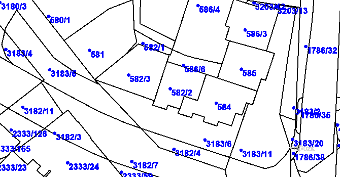 Parcela st. 582/2 v KÚ Příbram, Katastrální mapa