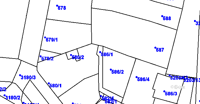 Parcela st. 586/1 v KÚ Příbram, Katastrální mapa