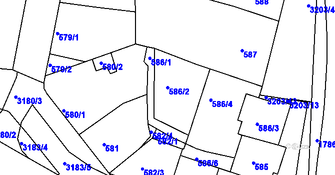 Parcela st. 586/2 v KÚ Příbram, Katastrální mapa