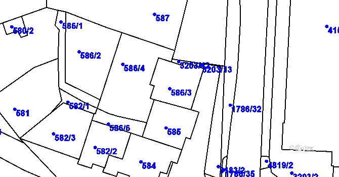 Parcela st. 586/3 v KÚ Příbram, Katastrální mapa