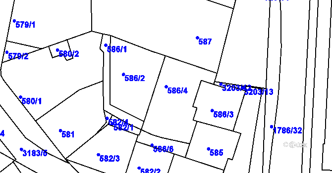 Parcela st. 586/4 v KÚ Příbram, Katastrální mapa