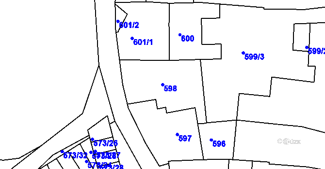 Parcela st. 598 v KÚ Příbram, Katastrální mapa