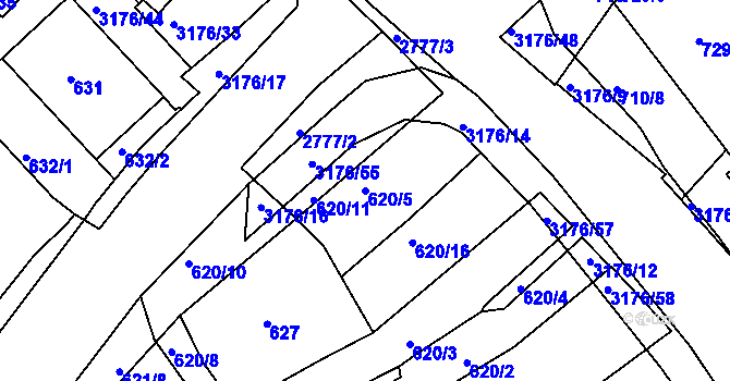 Parcela st. 620/5 v KÚ Příbram, Katastrální mapa