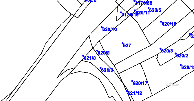 Parcela st. 620/8 v KÚ Příbram, Katastrální mapa