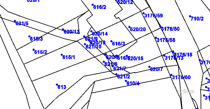 Parcela st. 620/9 v KÚ Příbram, Katastrální mapa