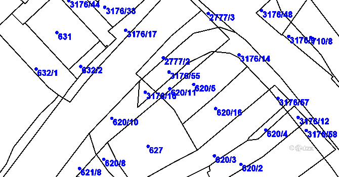 Parcela st. 620/11 v KÚ Příbram, Katastrální mapa