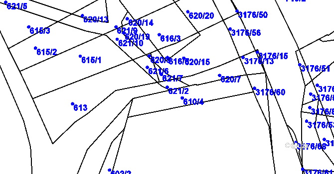 Parcela st. 621/2 v KÚ Příbram, Katastrální mapa