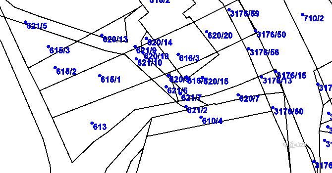 Parcela st. 621/6 v KÚ Příbram, Katastrální mapa