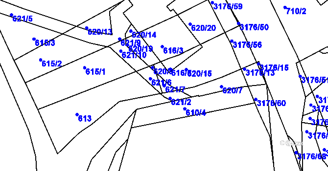 Parcela st. 621/7 v KÚ Příbram, Katastrální mapa