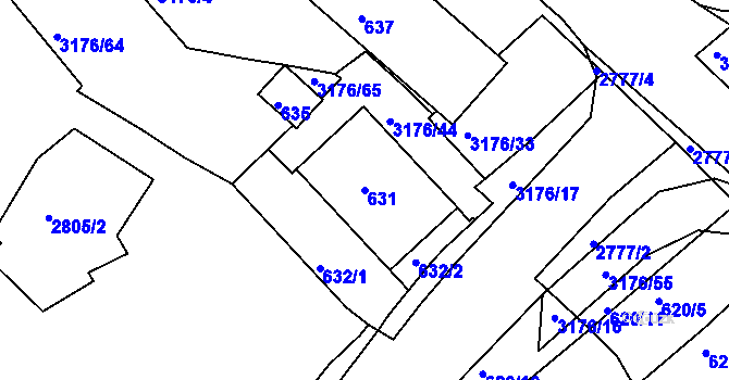 Parcela st. 631 v KÚ Příbram, Katastrální mapa