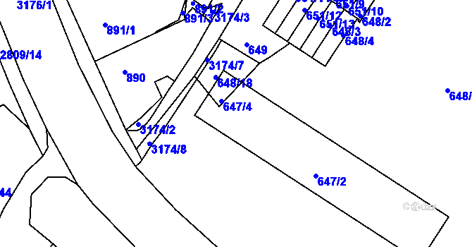 Parcela st. 647/1 v KÚ Příbram, Katastrální mapa