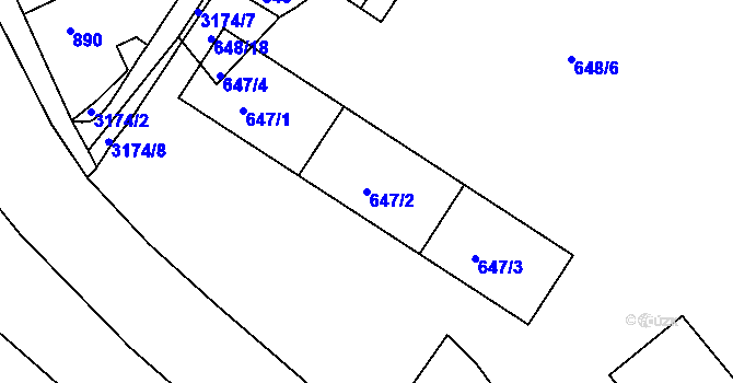 Parcela st. 647/2 v KÚ Příbram, Katastrální mapa