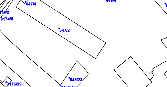 Parcela st. 647/3 v KÚ Příbram, Katastrální mapa