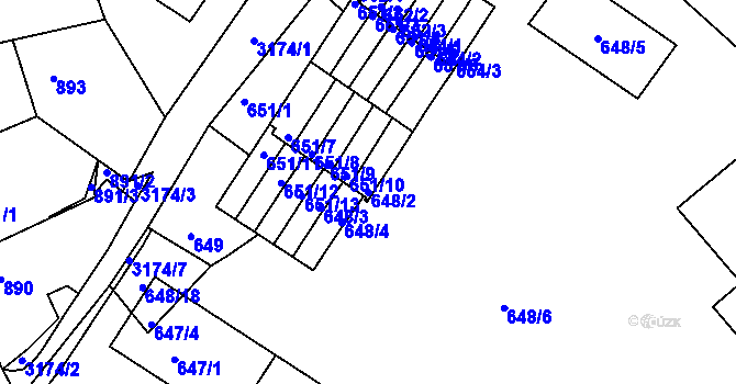 Parcela st. 648/2 v KÚ Příbram, Katastrální mapa
