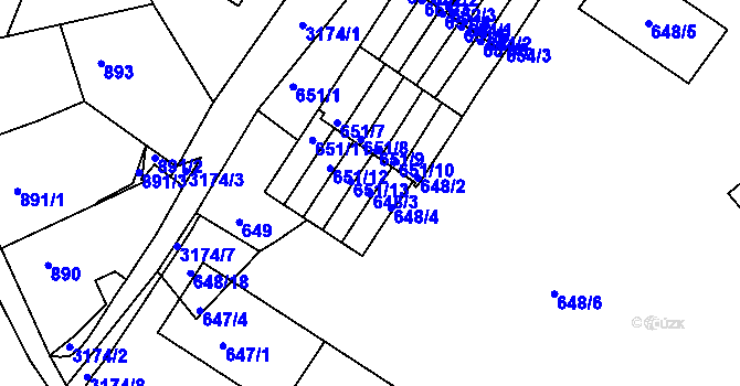 Parcela st. 648/3 v KÚ Příbram, Katastrální mapa