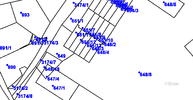 Parcela st. 648/4 v KÚ Příbram, Katastrální mapa