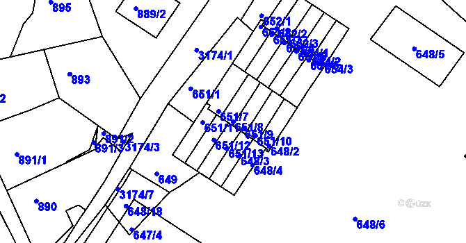 Parcela st. 651/8 v KÚ Příbram, Katastrální mapa