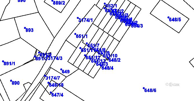Parcela st. 651/9 v KÚ Příbram, Katastrální mapa